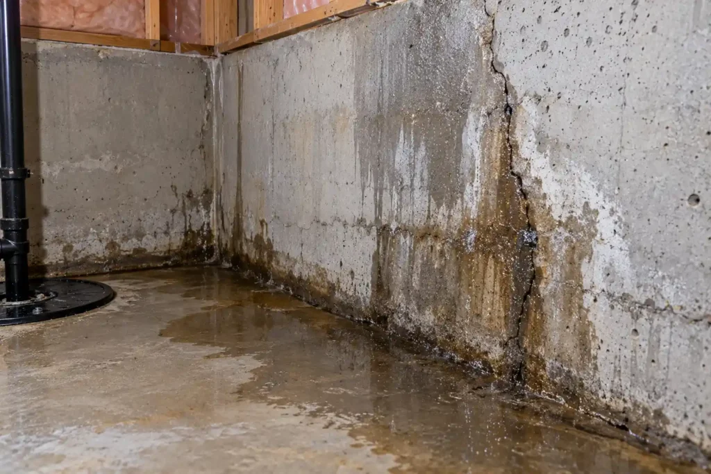 Water seepage through a basement foundation wall